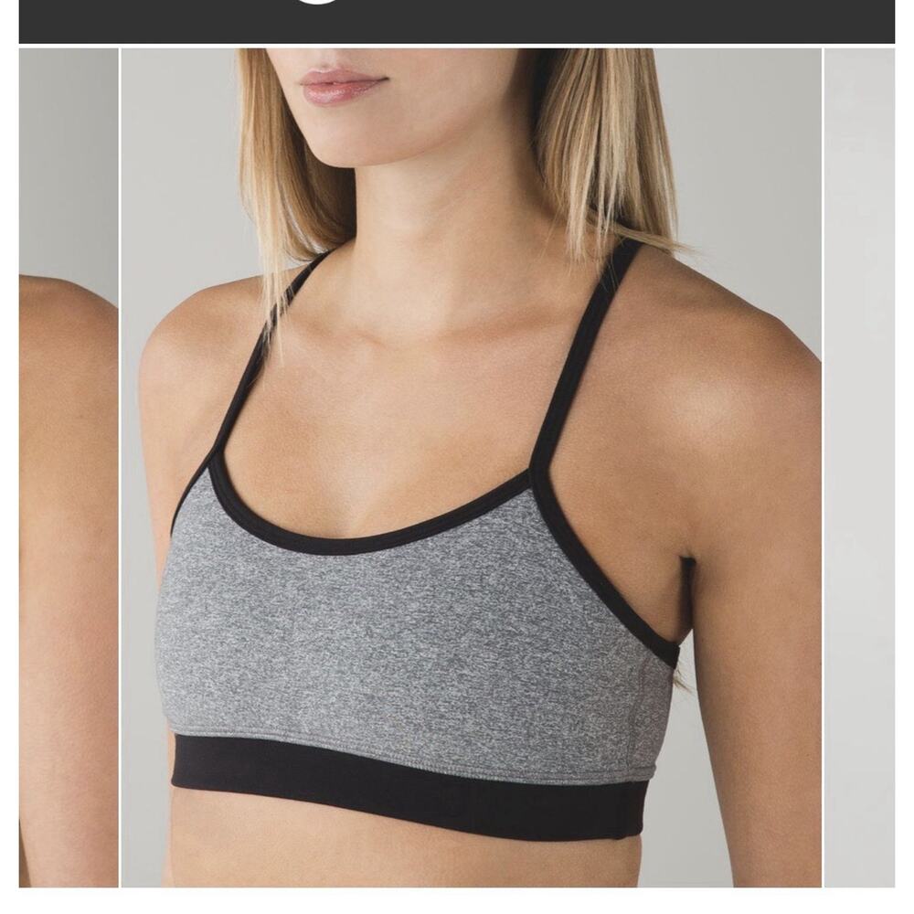 lululemon Flow Y Bra Light Support, Gray And Black Size 4 A–C Cups